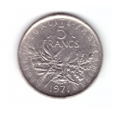 Moneda Franta 5 francs/franci 1971, curata, stare buna foto