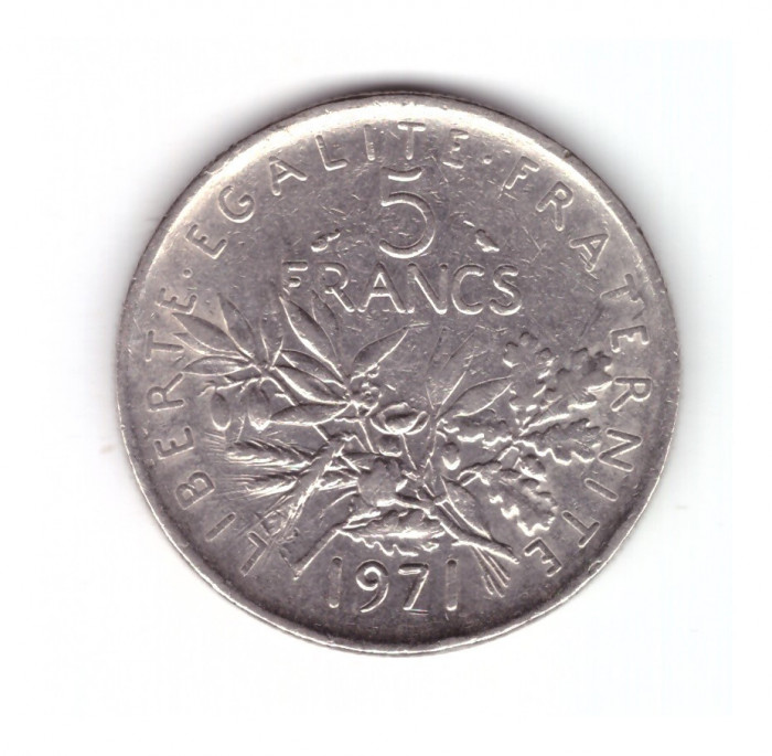 Moneda Franta 5 francs/franci 1971, curata, stare buna