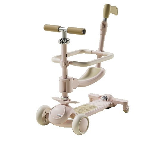 Trotineta tip carucior pentru copii 7in1, flippy, pliabila, ghidon reglabil, parti detasabile, lumini led, muzica, suport pentru picioare, roz