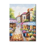 Tablou pictat manual living, dormitor, Pe aleea florilor, 70x50cm ulei pe panza, gata de agatat pe perete