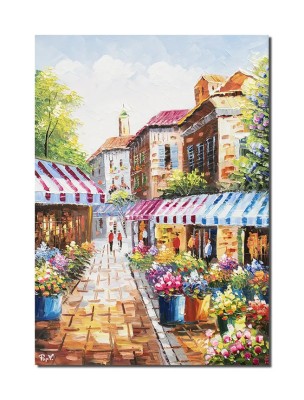 Tablou pictat manual living, dormitor, Pe aleea florilor, 70x50cm ulei pe panza, gata de agatat pe perete foto