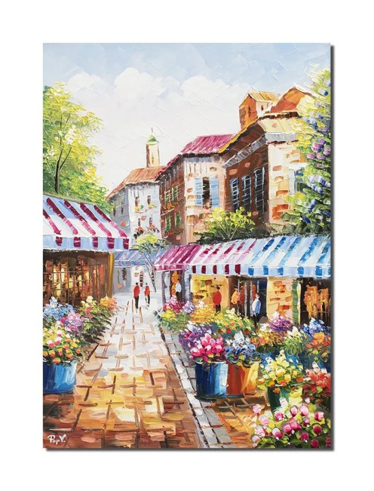 Tablou pictat manual living, dormitor, Pe aleea florilor, 70x50cm ulei pe panza, gata de agatat pe perete
