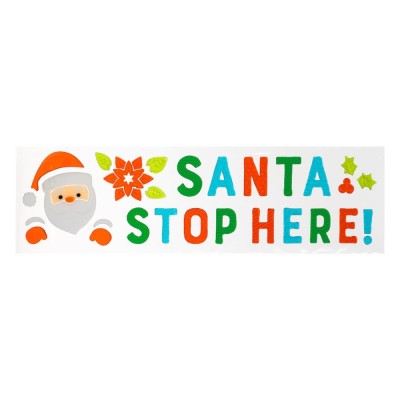 Autocolante Geam, &amp;quot;Santa Stop Here&amp;quot;, Gel, Multicolor, 33x13 cm foto