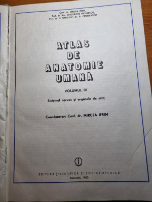 atlas de anatomie umana - sistemul nervos organele de simt - din anul 1985 foto