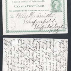 Canada - Postal History Rare Old postcard Postal stationery to England D.936