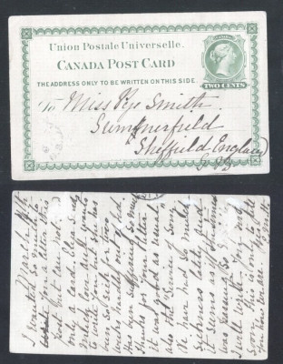 Canada - Postal History Rare Old postcard Postal stationery to England D.936 foto