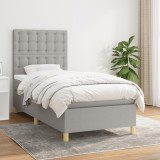 Cumpara ieftin Pat box spring cu saltea, gri deschis, 100x200 cm, textil