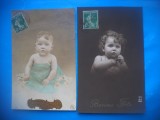 HOPCT 1743 COPII-TCV-ROMANTICA-FRANTA-LOT 2 CARTI POSTALE VECHI-CIRCULATE