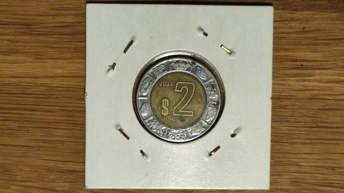 Mexic - moneda de colectie bimetal - 2 pesos 2004 in cartonas - superba !