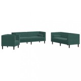 Set canapele Chesterfield cu perne rulou 3 piese verde catifea