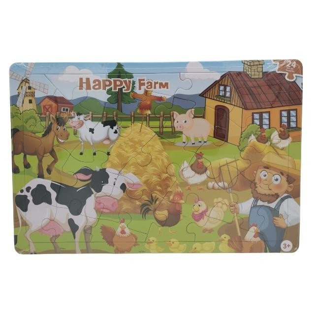 Puzzle piese mari ferma animalelor fericite 24 piese, 42cm x 28 cm
