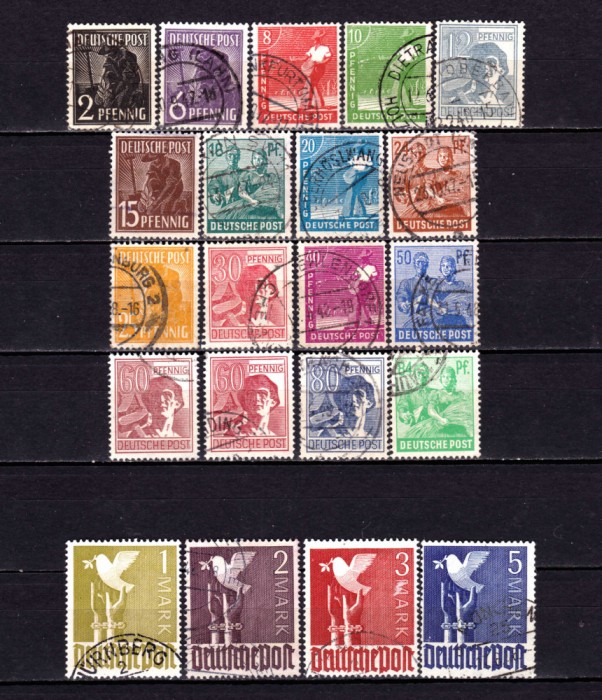 ✅ (S39)Germania 1947 -Emisiunile Aliatilor &quot; Uzuale&quot; ,serie Mi. 943/962 , 21 valori , cota mare 130 &euro; , stampilata