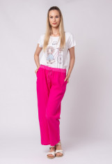 Pantaloni roz -fucsia din in, largi cu snur in talie din acelasi material foto