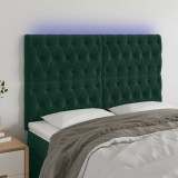 vidaXL Tăblie de pat cu LED, verde &icirc;nchis, 144x7x118/128 cm, catifea 3122811