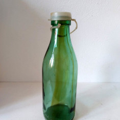 Sticla lapte verde cu dop, veche, vintage, 1 l, din vremea comunista, colectie