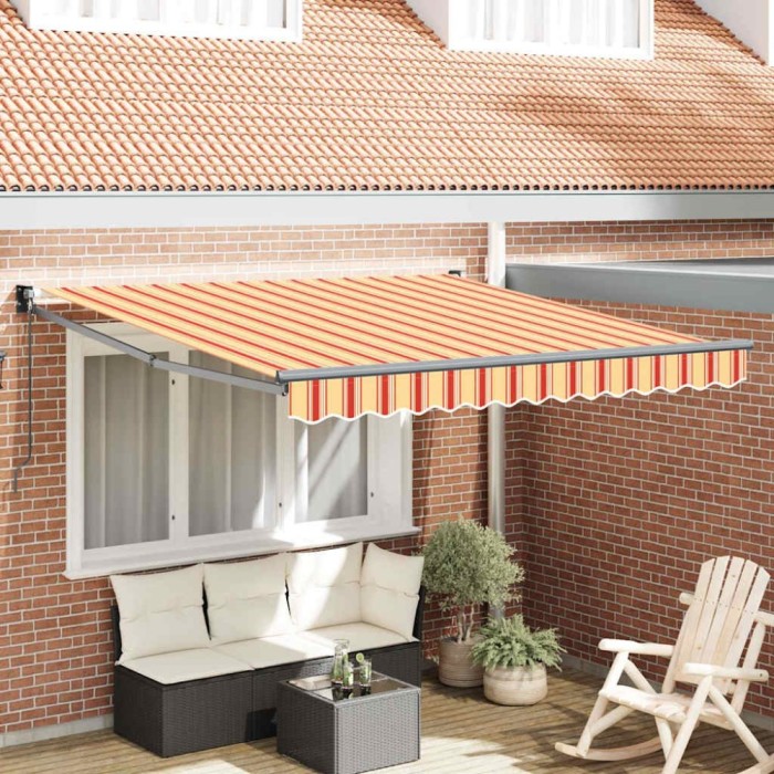 Marchiză retractabilă manuală galbenă și portocalie de 300 x 250 cm