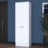 Cuier cu pantofar Mina cu 2 usi, Alb - Nuc, 60 x 183 x 38 cm