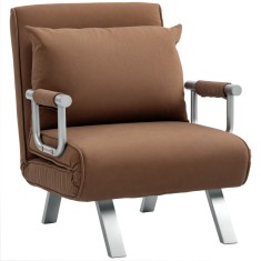 HOMCOM Fotoliu Pat Individual 2 &icirc;n 1 Canapea Pat Pliabil cu Spătar Reglabil și Pernă pentru Living Dormitor 65x69x80 cm Maro | Aosom Romania