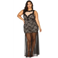 E916P-1 Rochie maxi croiala plus size cu dantela