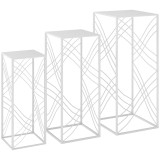 Outsunny Set de 3 suporturi pentru plante, 50/60/70 cm &icirc;nălțime, suport pentru flori stivabil, etajer metalic, Alb | Aosom Romania