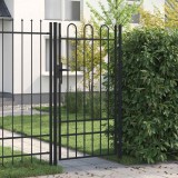 Poartă de gard, o ușă, cu v&acirc;rf arcuit, negru, 1 x 1,75 m, oțel