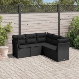 VidaXL Set mobilier de grădină cu perne, 5 piese, negru, poliratan