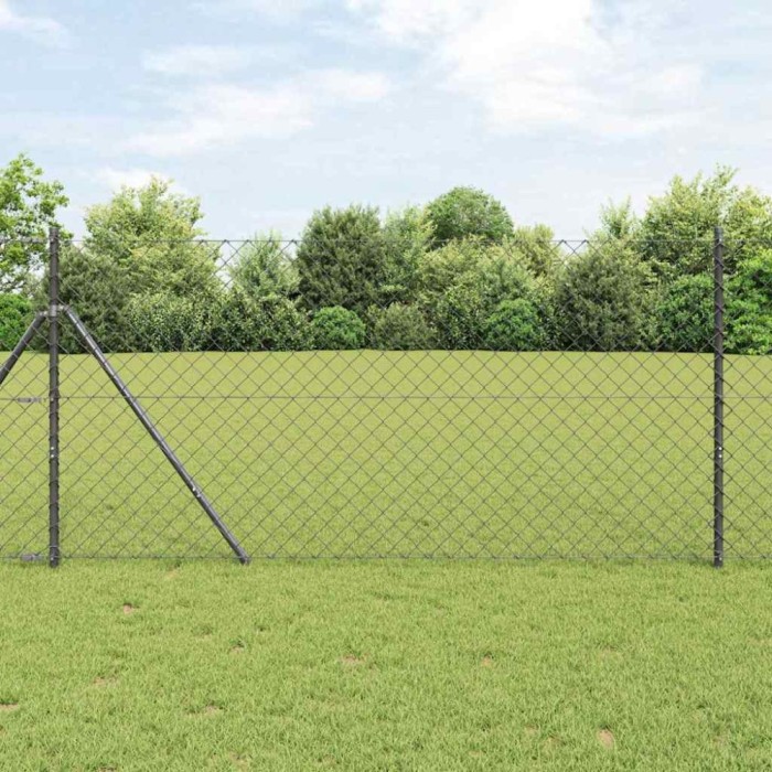 Set de St&acirc;lpi de Gard Gri 1 x 25 m Oțel Galvanizat