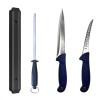 Set profesional de macelarie, injunghiat, transat, filetat, dezosat, 2 cutite, suport magnetic, masat pentru ascutit