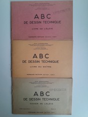 Caiet manual scolar desen tehnic Franta 1954 vechi vintage lot 3 buc.