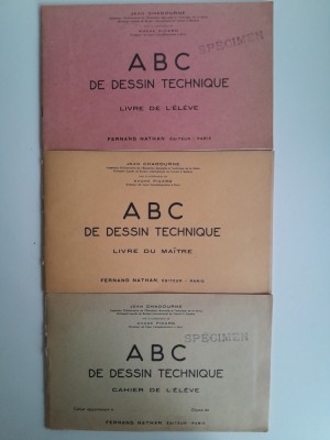 Caiet manual scolar desen tehnic Franta 1954 vechi vintage lot 3 buc. foto