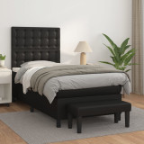 VidaXL Pat box spring cu saltea, negru, 90x190 cm, piele ecologică