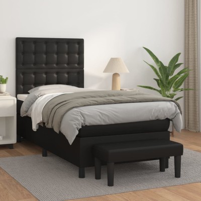 vidaXL Pat box spring cu saltea, negru, 90x190 cm, piele ecologică foto