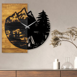 Ceas de perete, Wooden Clock 19, Lemn/metal, Dimensiune: 56 x 3 x 58 cm, Nuc / Negru, Tanelorn