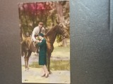 Grup trei carti postale tematica ecvestra , in sepia , felicitare si fotografie, Necirculata, Printata, ART
