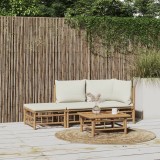 Gossi set mobilier de gradina, cu perne alb crem, 3 piese, bambus