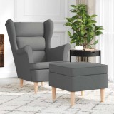 vidaXL Fotoliu cu taburet pentru picioare, gri &icirc;nchis, material textil