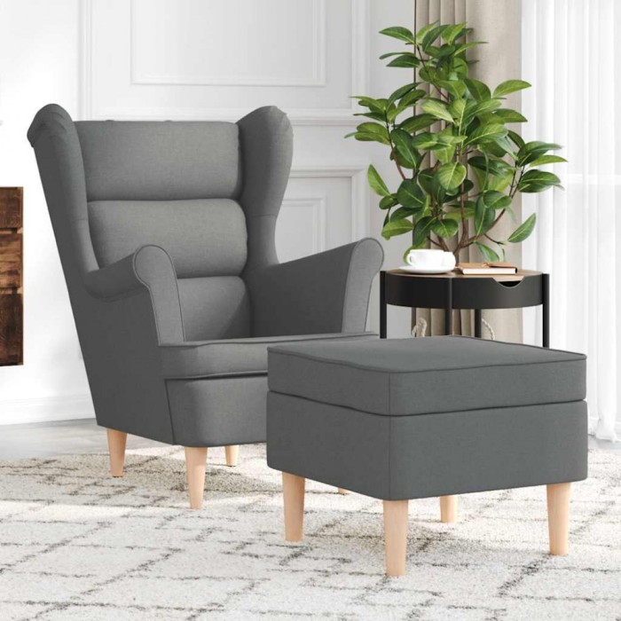 vidaXL Fotoliu cu taburet pentru picioare, gri &icirc;nchis, material textil