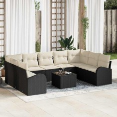 vidaXL Set de canapele pentru grădină 10 pcs Negru și alb Rattan poli
