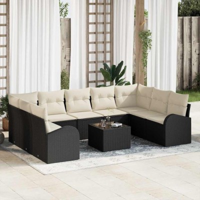 vidaXL Set de canapele pentru grădină 10 pcs Negru și alb Rattan poli 3354876 foto