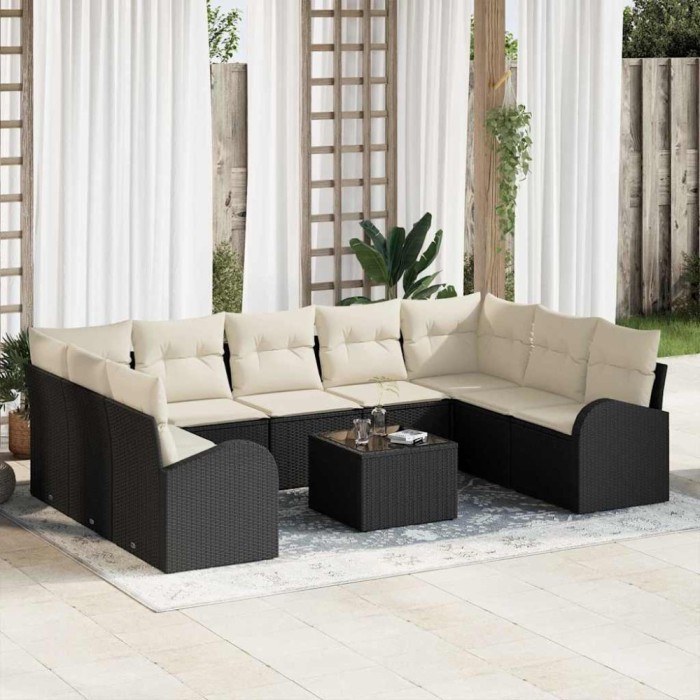 vidaXL Set de canapele pentru grădină 10 pcs Negru și alb Rattan poli 3354876