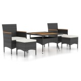 Set mobilier gradina, 5 piese, negru, poliratan si lemn acacia