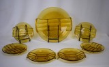 Set pentru desert Art Deco din sticlă presată de culoare chihlimbar Walther &amp; S&ouml;hne - model Orient - cca.1930