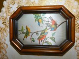 Tablou vintage Italia, pictura manuala pe matase, rama originala, cca 1950