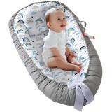 Cosulet Bebelusi pentru Dormit tip Baby Nest, Linomag&reg;, cu Doua Fete, 0-24 Luni, 90x55cm, Husa Bumbac, Confort &amp; Siguranta, Alb/Gri deschis