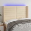 VidaXL Tăblie de pat cu LED, crem, 147x16x118/128 cm, textil 3124191