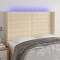 vidaXL Tăblie de pat cu LED, crem, 147x16x118/128 cm, textil 3124191