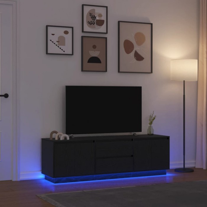 Gossi dulap tv cu lumini led stejar negru 160,5x41x50 cm