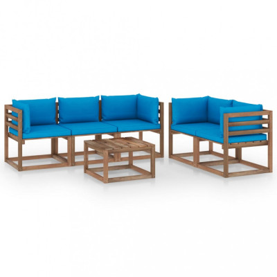 Set mobilier de grădină, 6 piese, cu perne albastru deschis foto