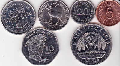 Mauritius, lot complet monede in circulatie foto