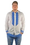 Bluza tip ie barbati RBN24 alb/albastru , marimea 2XL, Bumbac, La baza gatului